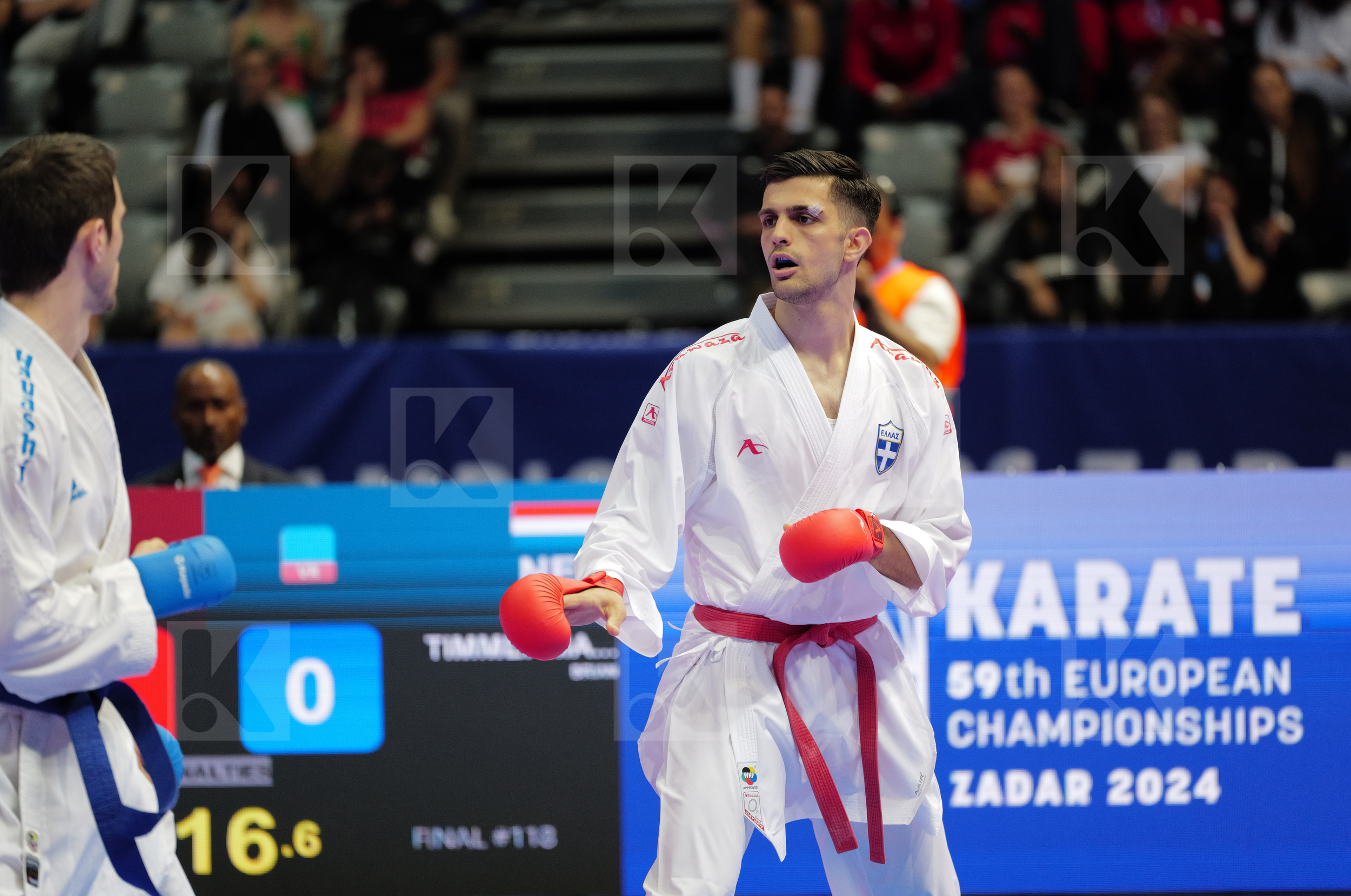 MASTROGIANNIS KONSTANTINOS (GREECE) vs TIMMERMANS BRIAN (NEDERLANDS) in Male Kumite -84 Kg - Final bout