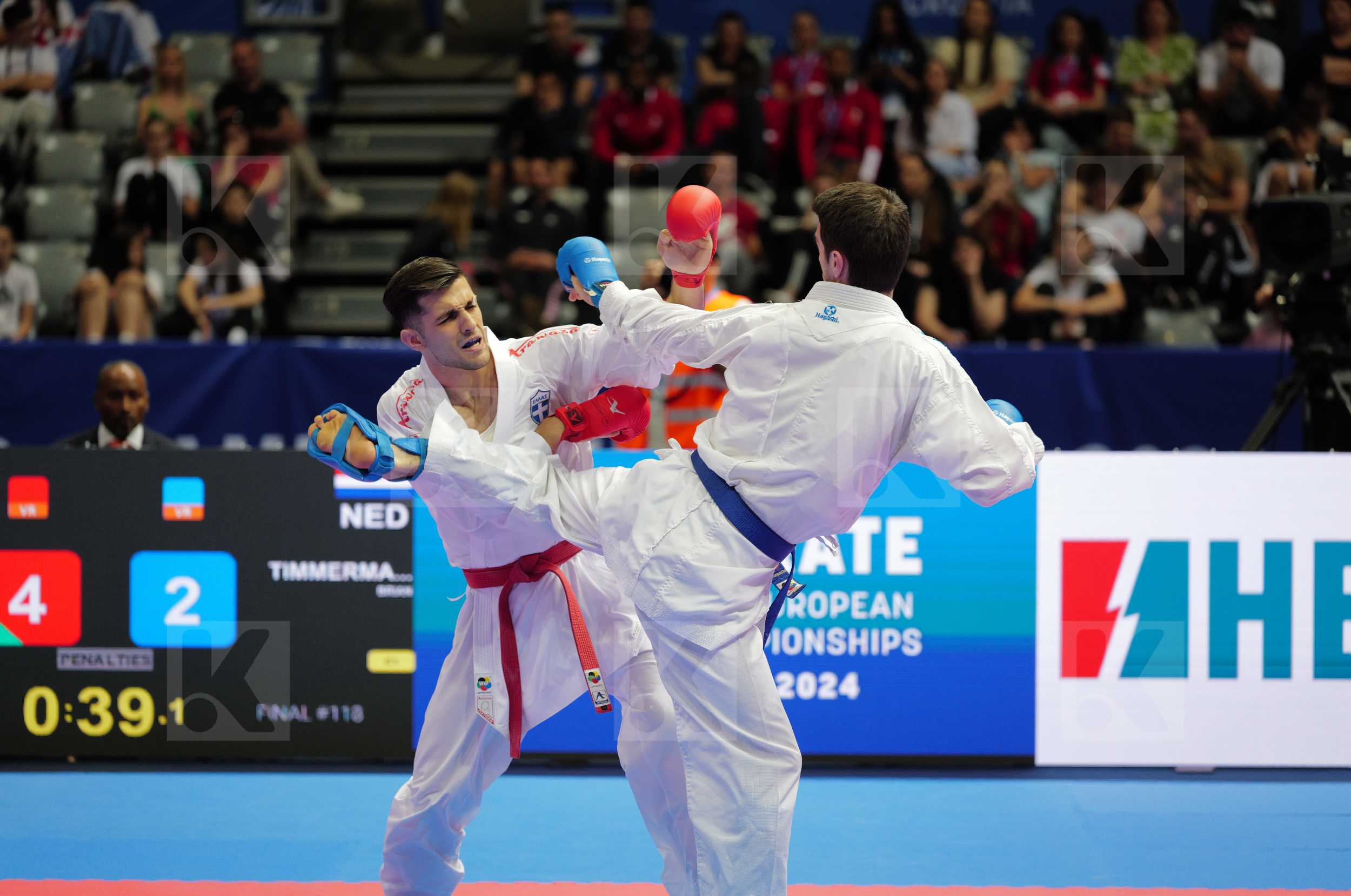 MASTROGIANNIS KONSTANTINOS (GREECE) vs TIMMERMANS BRIAN (NEDERLANDS) in Male Kumite -84 Kg - Final bout