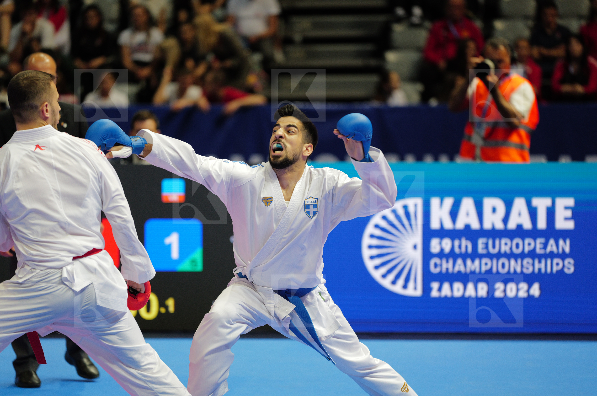 ARIFI ORGES (ALBANIA) vs XENOS CHRISTOS-STEFANOS (GREECE) in Male Kumite -60 Kg - Final bout