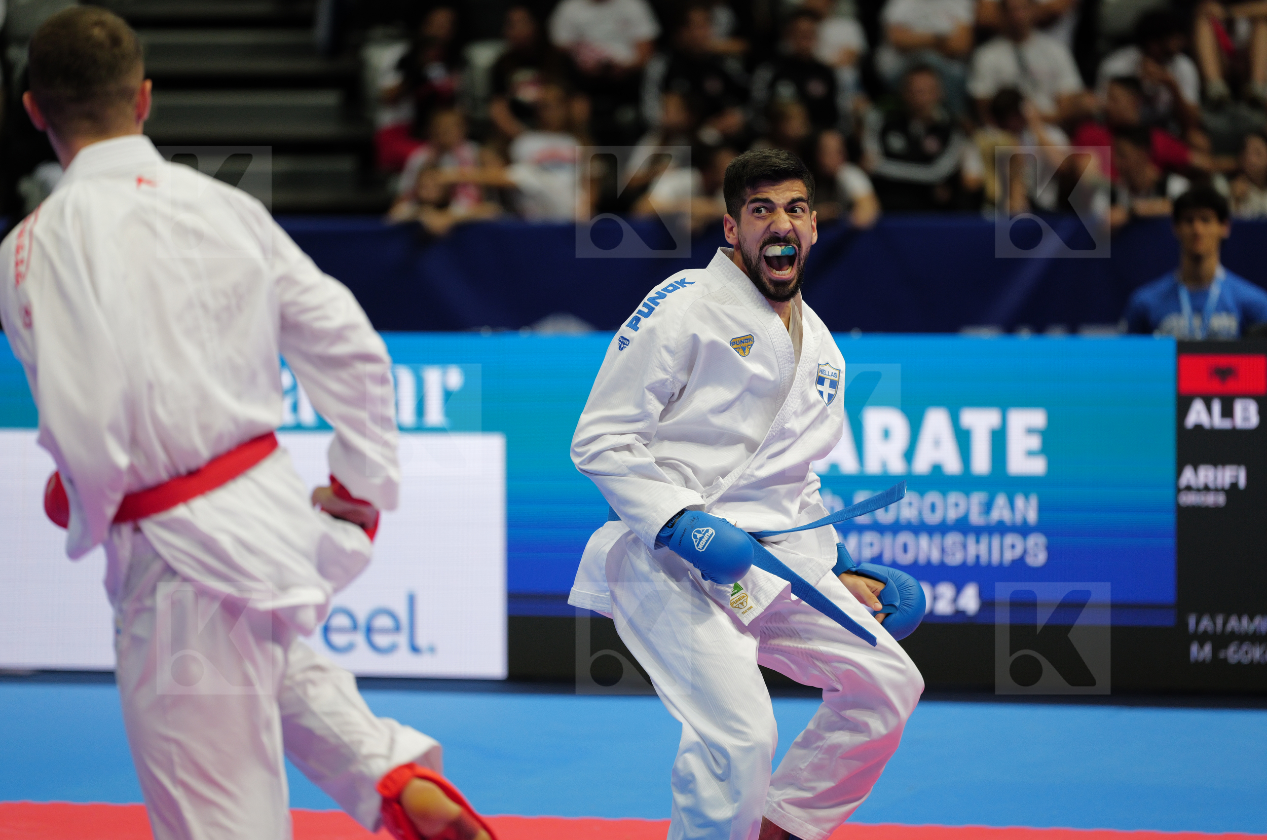 ARIFI ORGES (ALBANIA) vs XENOS CHRISTOS-STEFANOS (GREECE) in Male Kumite -60 Kg - Final bout