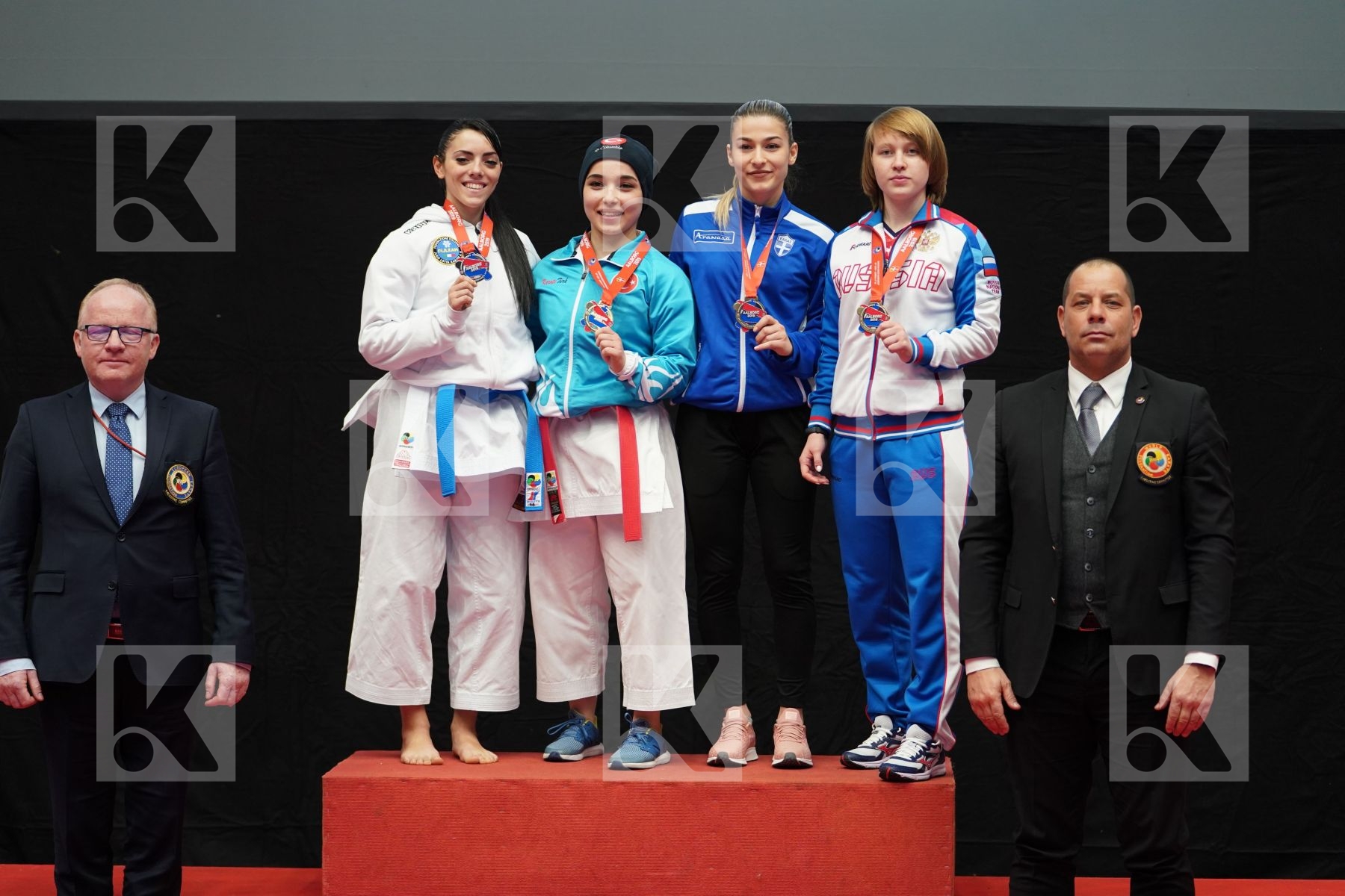 COLAK KEYDA NUR (TURKEY), SOLDANO SARA (ITALY), ZERVOU NIKOLETA (GREECE), SHCHERBINA ANNA (RUSSIAN FEDERATION) in Junior Kata Female - podium
