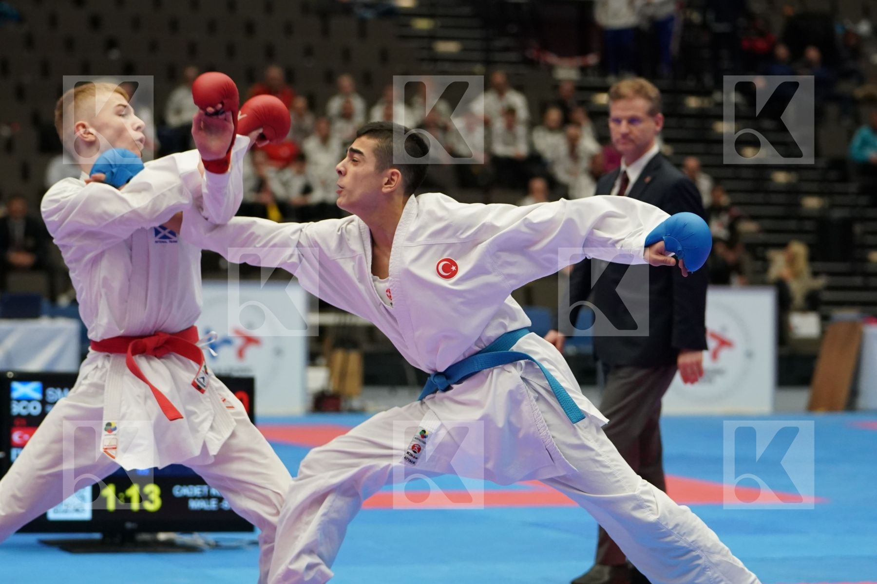 SMART JACOB (SCOTLAND) vs YURUR OMER FARUK (TURKEY) in Cadet Kumite Male Ð 57 Kg - Final bout