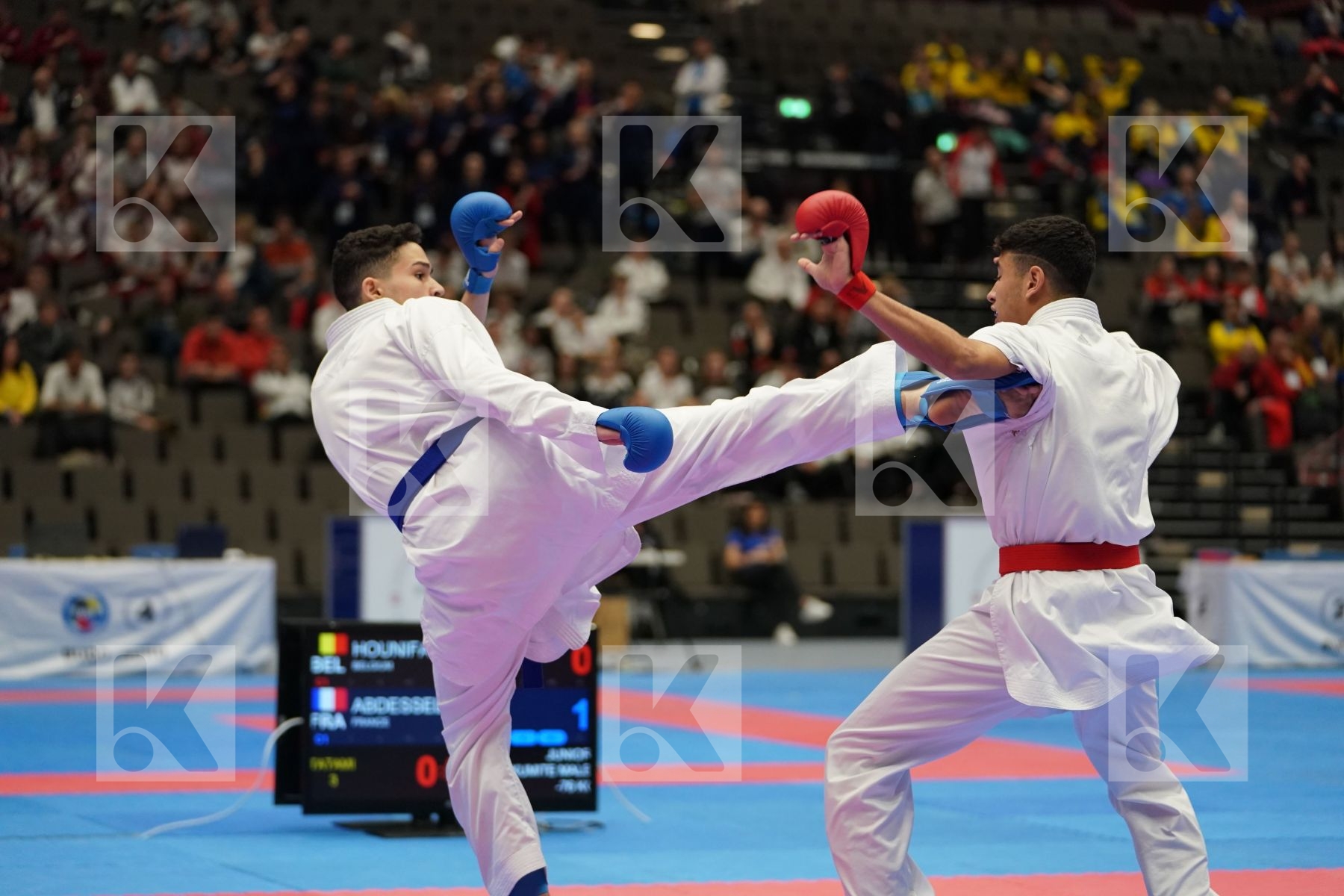 HOUNIFA ILIAS (BELGIUM) vs ABDESSELEM RAYBAK (FRANCE) in Junior Kumite Male Ð 76 Kg - Final bout