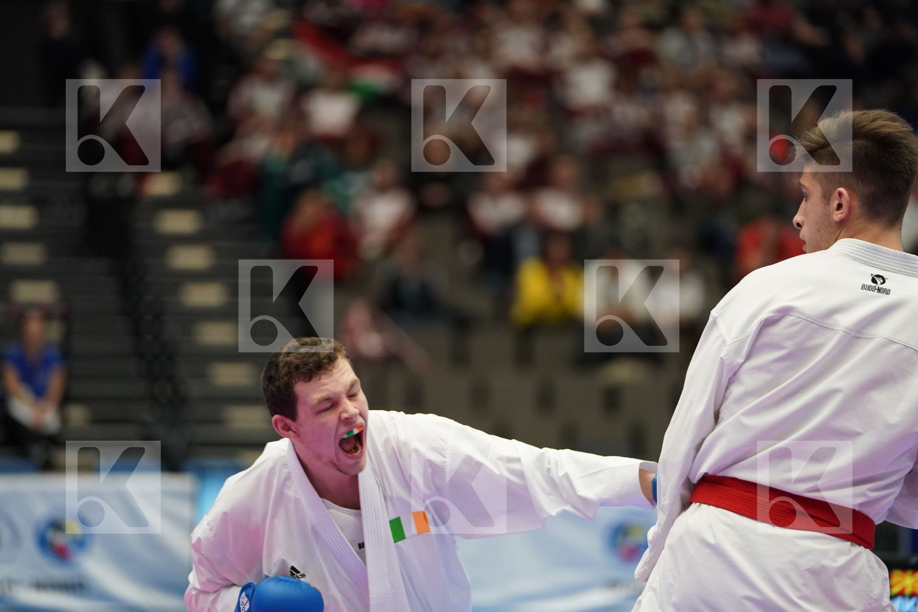 PETKOV GLIGOR (FYR OF MACEDONIA) vs CREAN CHRISTOPHER MC CARTHY (IRELAND) in Junior Kumite Male 76 + Kg - Final bout