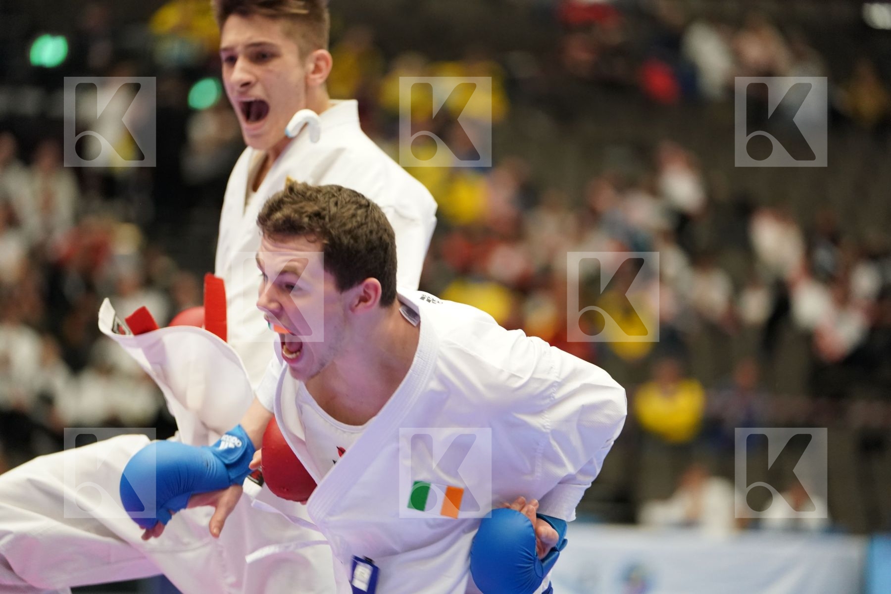 PETKOV GLIGOR (FYR OF MACEDONIA) vs CREAN CHRISTOPHER MC CARTHY (IRELAND) in Junior Kumite Male 76 + Kg - Final bout