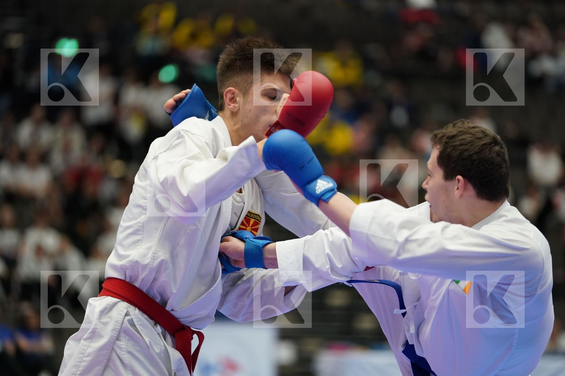 PETKOV GLIGOR (FYR OF MACEDONIA) vs CREAN CHRISTOPHER MC CARTHY (IRELAND) in Junior Kumite Male 76 + Kg - Final bout