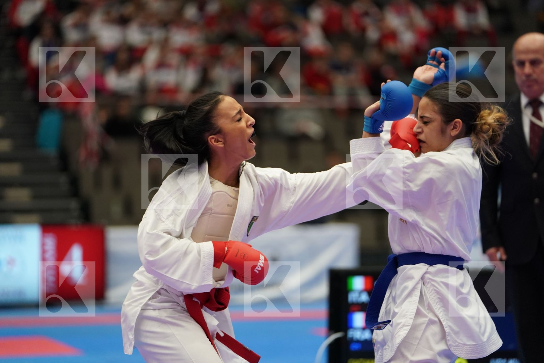 BRUNORI VERONICA (ITALY) vs HEURTAULT SARA (FRANCE) in Under 21 Kumite Female -55 Kg - Final bout
