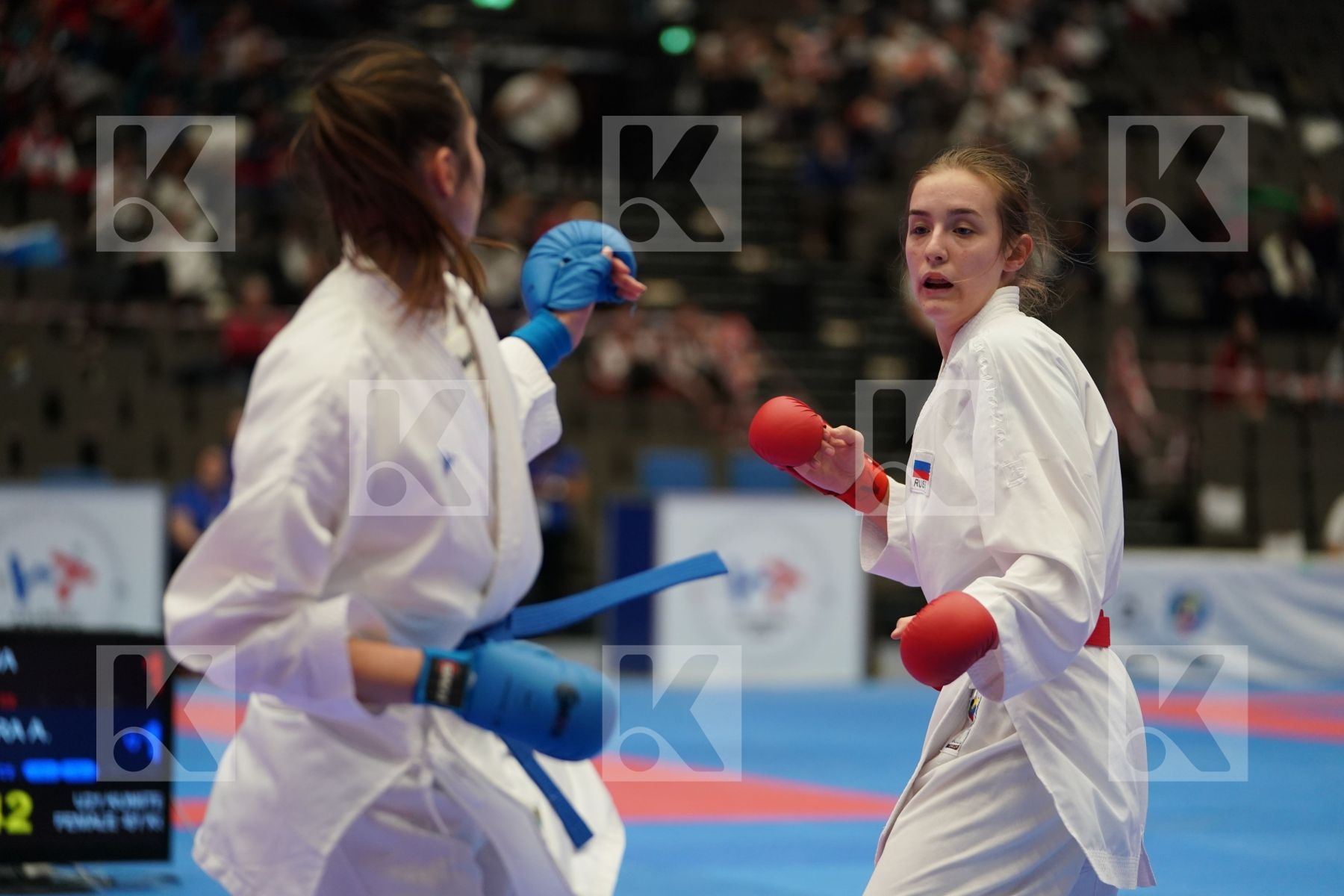 RODINA ANNA (RUSSIAN FEDERATION) vs MANGIACAPRA ALESSANDRA (ITALY) in Under 21 Kumite Female -61 Kg - Final bout