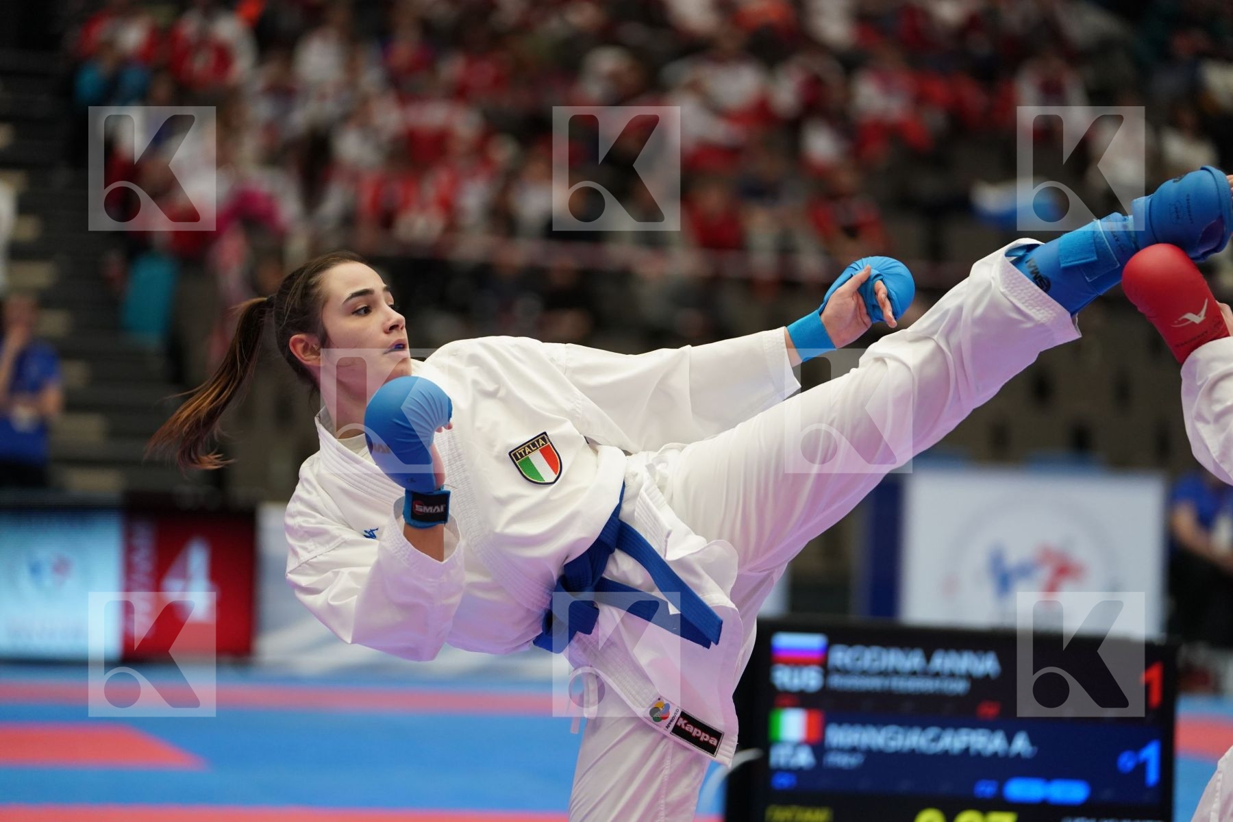 RODINA ANNA (RUSSIAN FEDERATION) vs MANGIACAPRA ALESSANDRA (ITALY) in Under 21 Kumite Female -61 Kg - Final bout