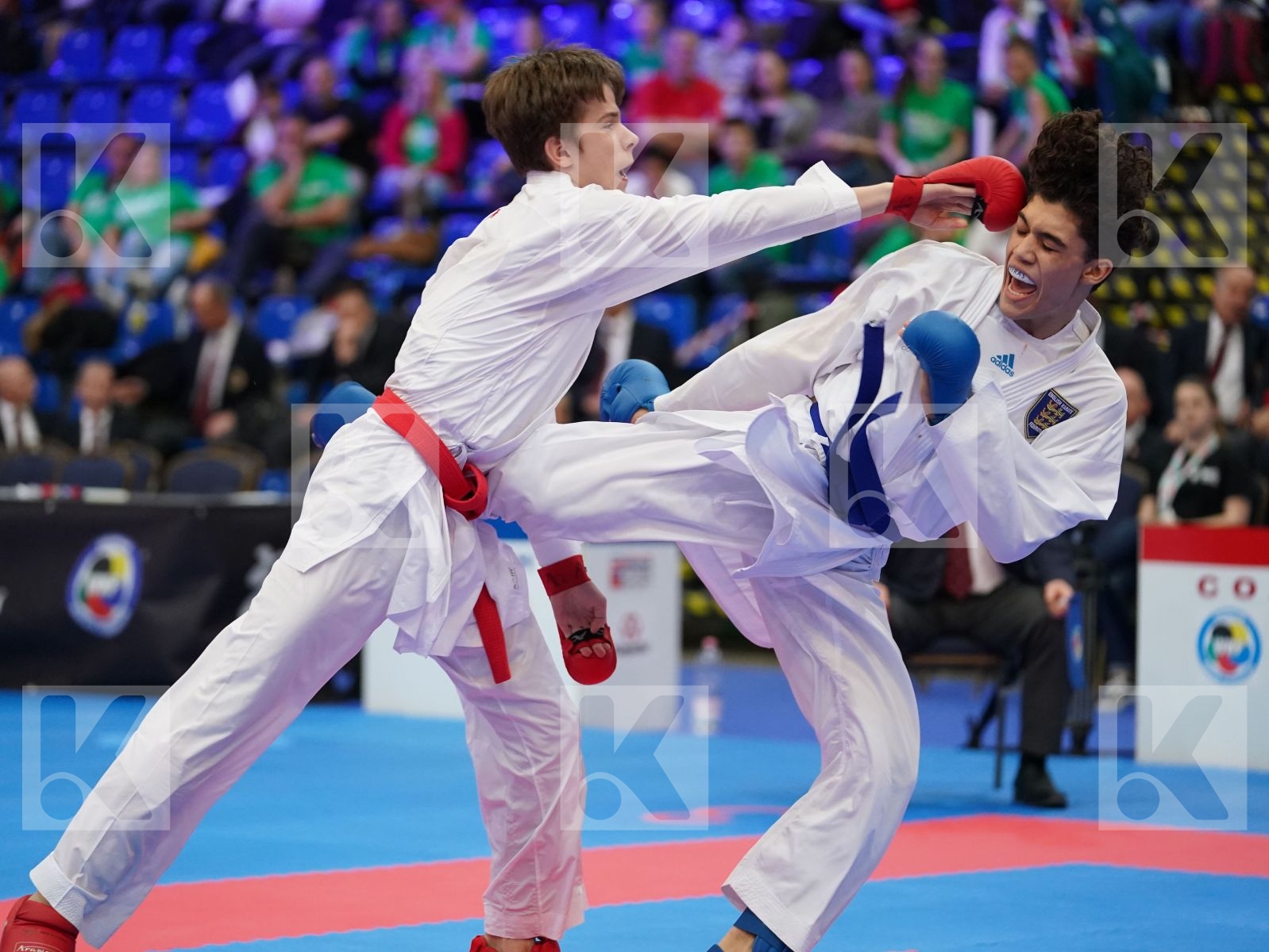 MUHAMADEEV LEV (RUSSIAN FEDERATION) vs VERAS LUAN (ENGLAND) in Cadet Kumite Male -63 Kg - Final bout