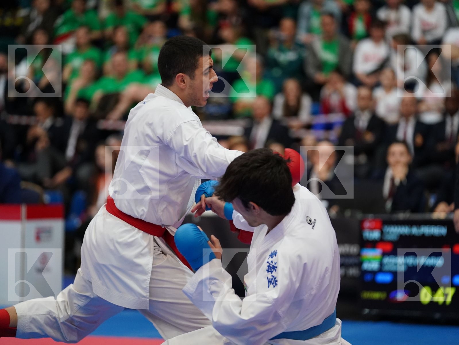 YAMAN ALPEREN (TURKEY) vs AGHAYEV FARID (AZERBAIJAN) in Junior Kumite Male -76 Kg - Final bout
