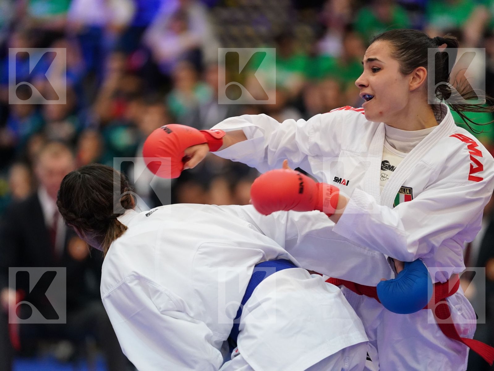 MANGIACAPRA ALESSANDRA (ITALY) vs OUKHATTOU ASSIA (FRANCE) in Under 21 Kumite Female -61 Kg - Final bout