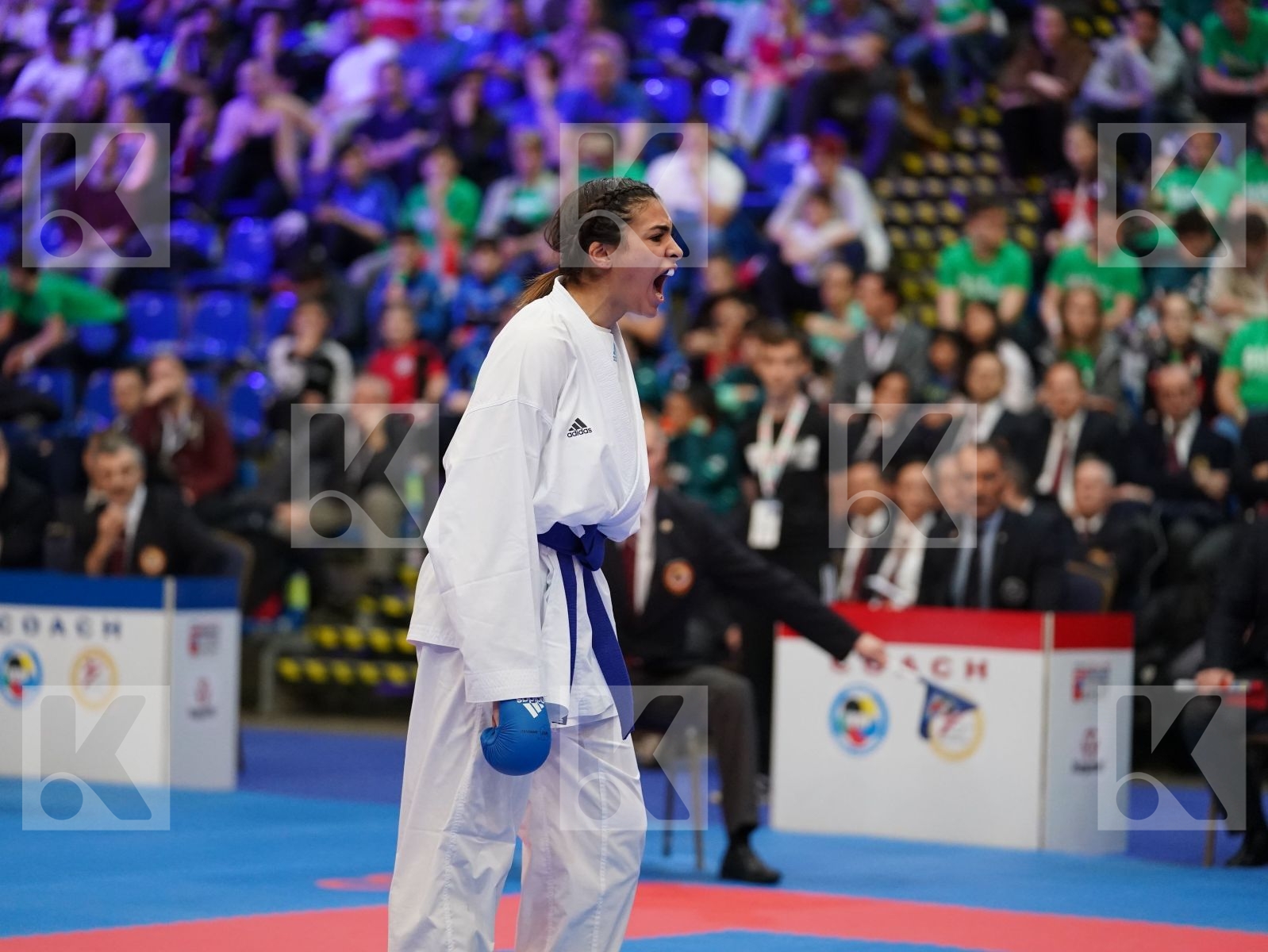 MANGIACAPRA ALESSANDRA (ITALY) vs OUKHATTOU ASSIA (FRANCE) in Under 21 Kumite Female -61 Kg - Final bout