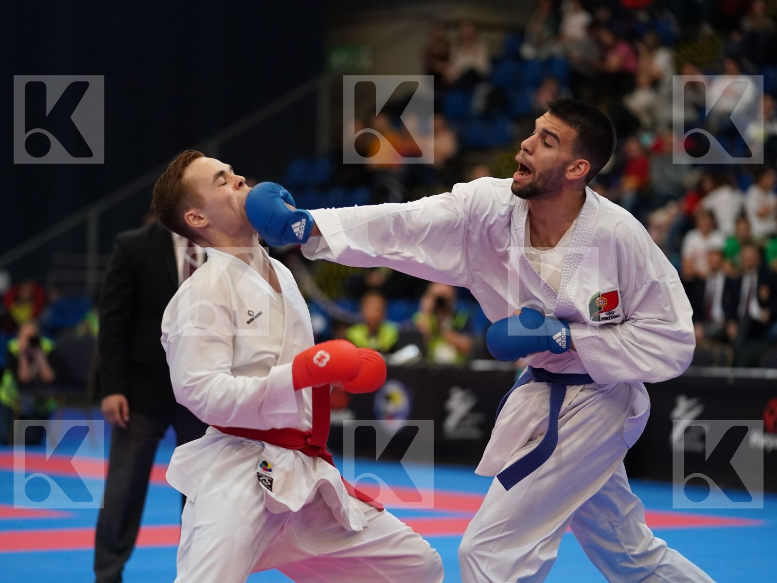 NIELSEN CHRISTOFFER (DENMARK) vs ALMEIDA TIAGO (PORTUGAL) in Under 21 Kumite Male -75 Kg - Final bout