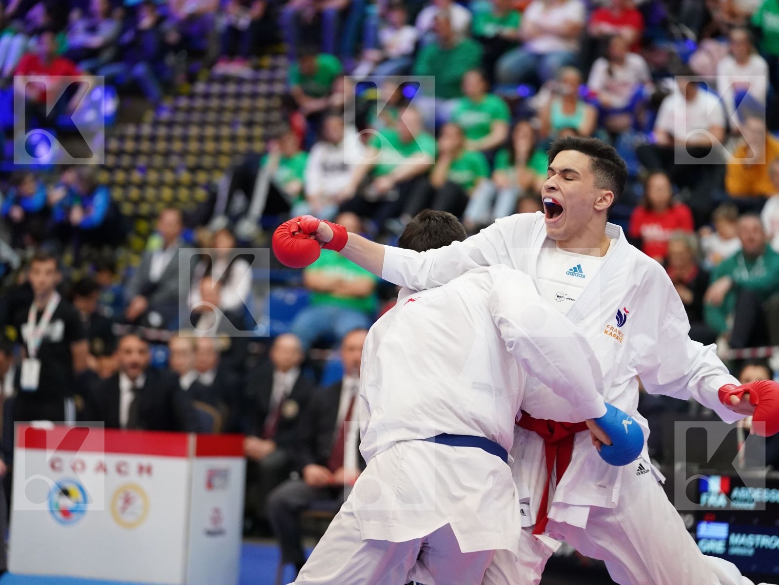 ABDESSELEM RAYBAK (FRANCE) vs MASTROGIANNIS KONSTANTINOS (GREECE) in Under 21 Kumite Male -84 Kg - Final bout