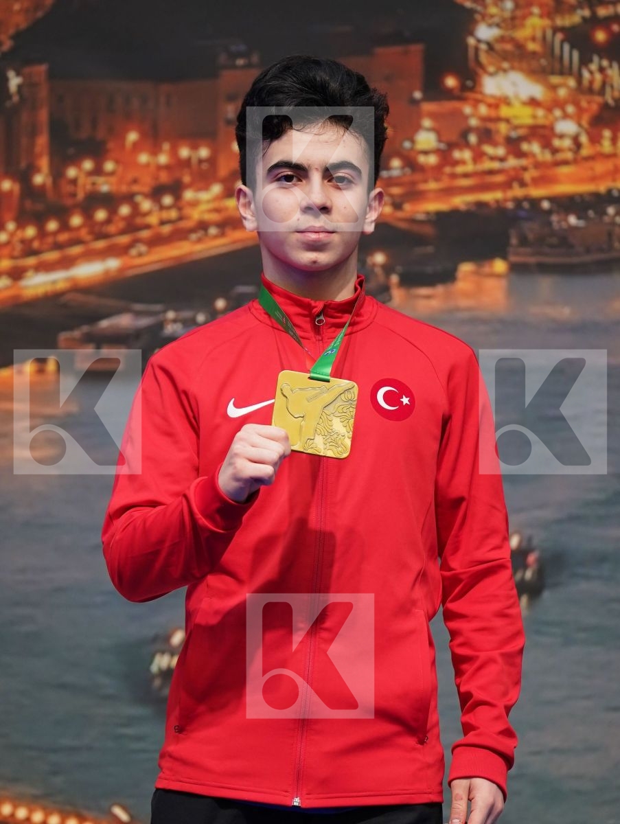 KAYNAR FURKAN (TURKEY), JIMENEZ DIAZ ALEJANDRO (SPAIN), GALEOTTI THOMAS (ITALY), BARDOS ADAM (HUNGARY) in Cadet Kata Male - Podium ceremony