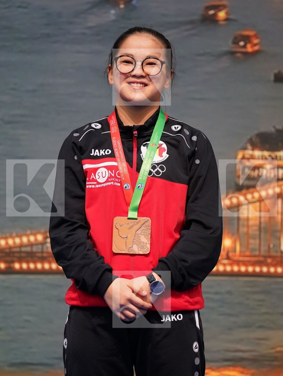 GALASSI MATILDE (ITALY), MOYSIDOU ANTONIA (GREECE), NOVO YOUNMI (BELGIUM), KISS ZSOFIA (HUNGARY) in Junior Kata Female - Podium ceremony