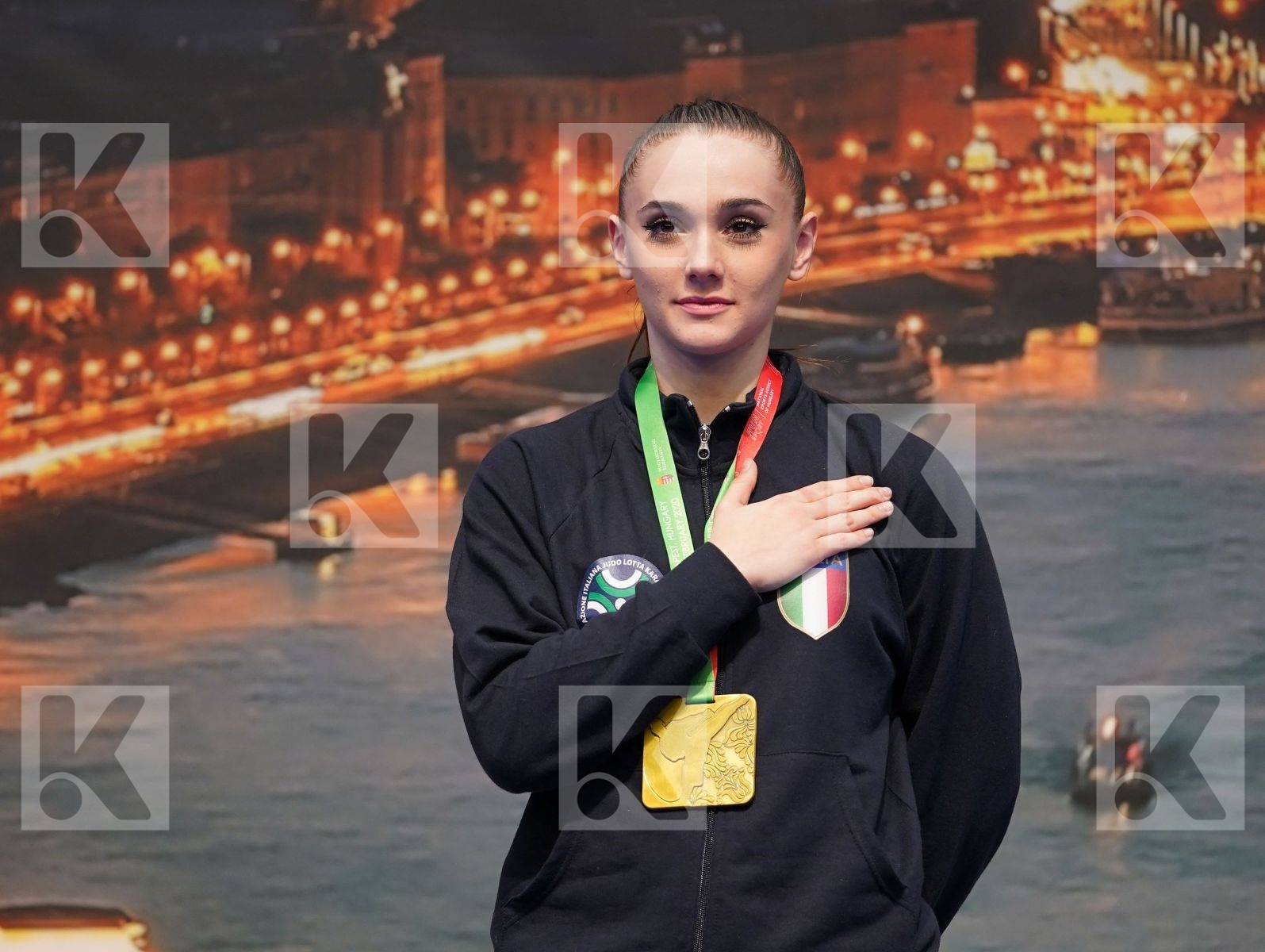 GALASSI MATILDE (ITALY), MOYSIDOU ANTONIA (GREECE), NOVO YOUNMI (BELGIUM), KISS ZSOFIA (HUNGARY) in Junior Kata Female - Podium ceremony