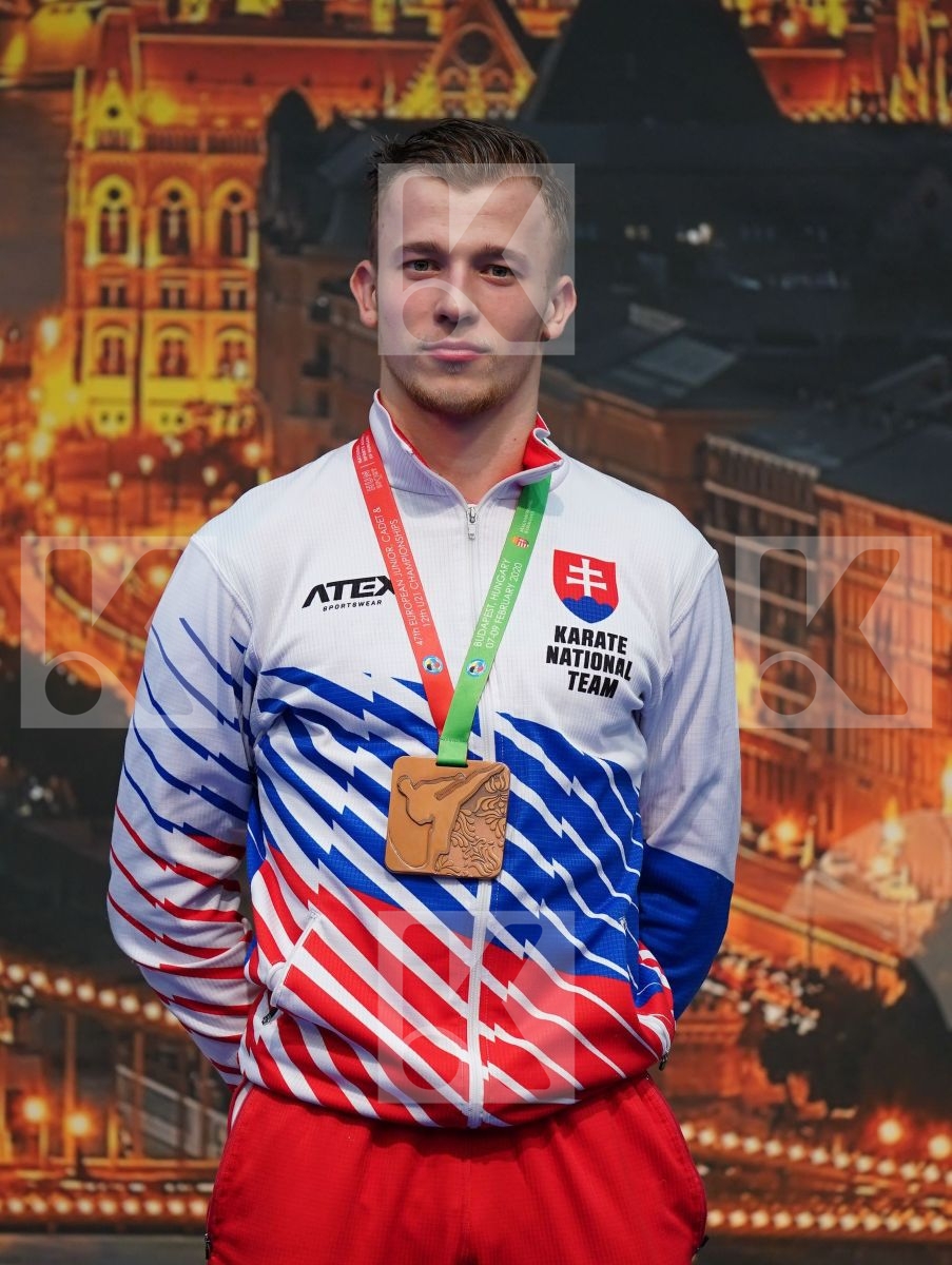 NGOAN FRANCK (FRANCE), MIJAC VLADIMIR (MONTENEGRO), SUTIAGIN KONSTANTIN (RUSSIAN FEDERATION), SMOLIGA JULIAN ENRIK (SLOVAKIA) in Under 21 Kata Male - Podium ceremony