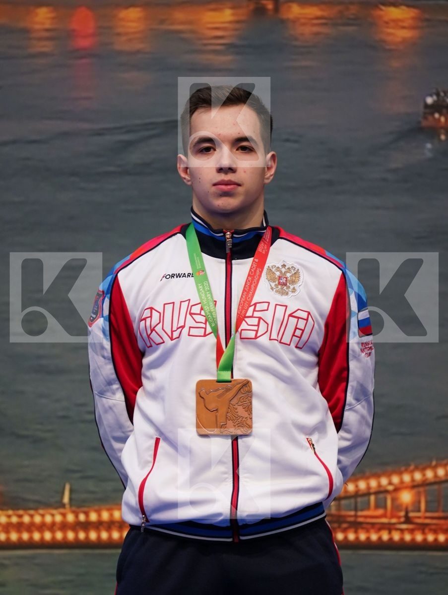 NGOAN FRANCK (FRANCE), MIJAC VLADIMIR (MONTENEGRO), SUTIAGIN KONSTANTIN (RUSSIAN FEDERATION), SMOLIGA JULIAN ENRIK (SLOVAKIA) in Under 21 Kata Male - Podium ceremony