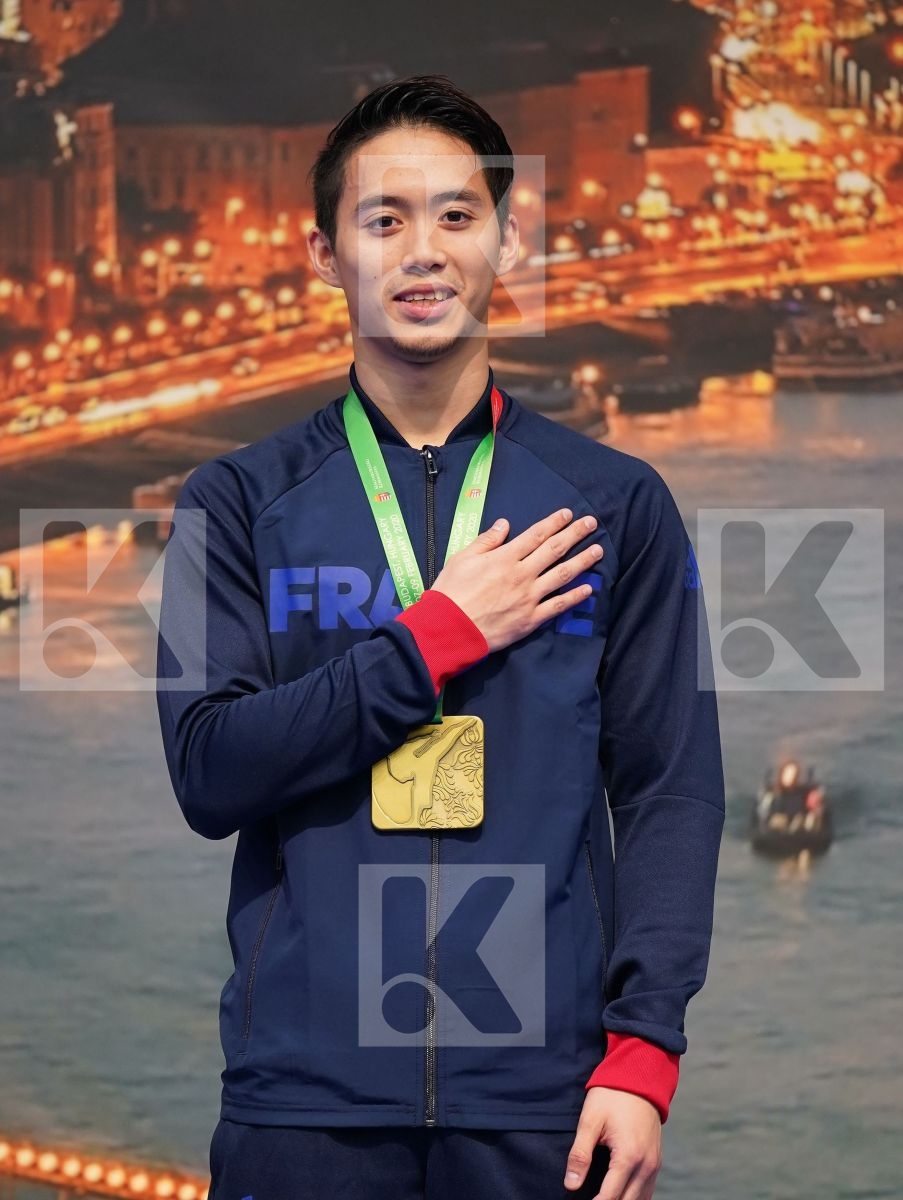 NGOAN FRANCK (FRANCE), MIJAC VLADIMIR (MONTENEGRO), SUTIAGIN KONSTANTIN (RUSSIAN FEDERATION), SMOLIGA JULIAN ENRIK (SLOVAKIA) in Under 21 Kata Male - Podium ceremony