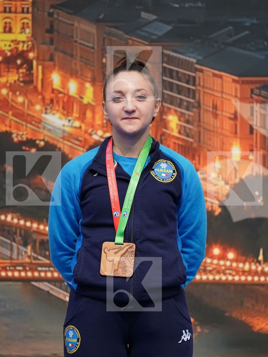 GARCIA LOZANO MARTA (SPAIN), COLAK KEYDA NUR (TURKEY), AMATO CAROLINA (ITALY), TAILY HELVETIA (FRANCE) in Under 21 Kata Female - Podium ceremony