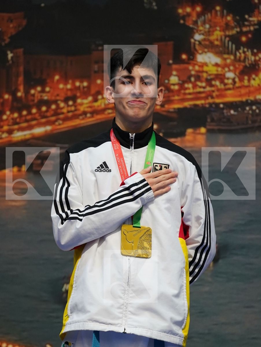 OEZDEMIR MUHAMMED (GERMANY), GHAZARYAN MHER (ARMENIA), HALICI MERT (TURKEY), SALJIU EMRE (MONTENEGRO) in Cadet Kumite Male -52 Kg - Podium ceremony