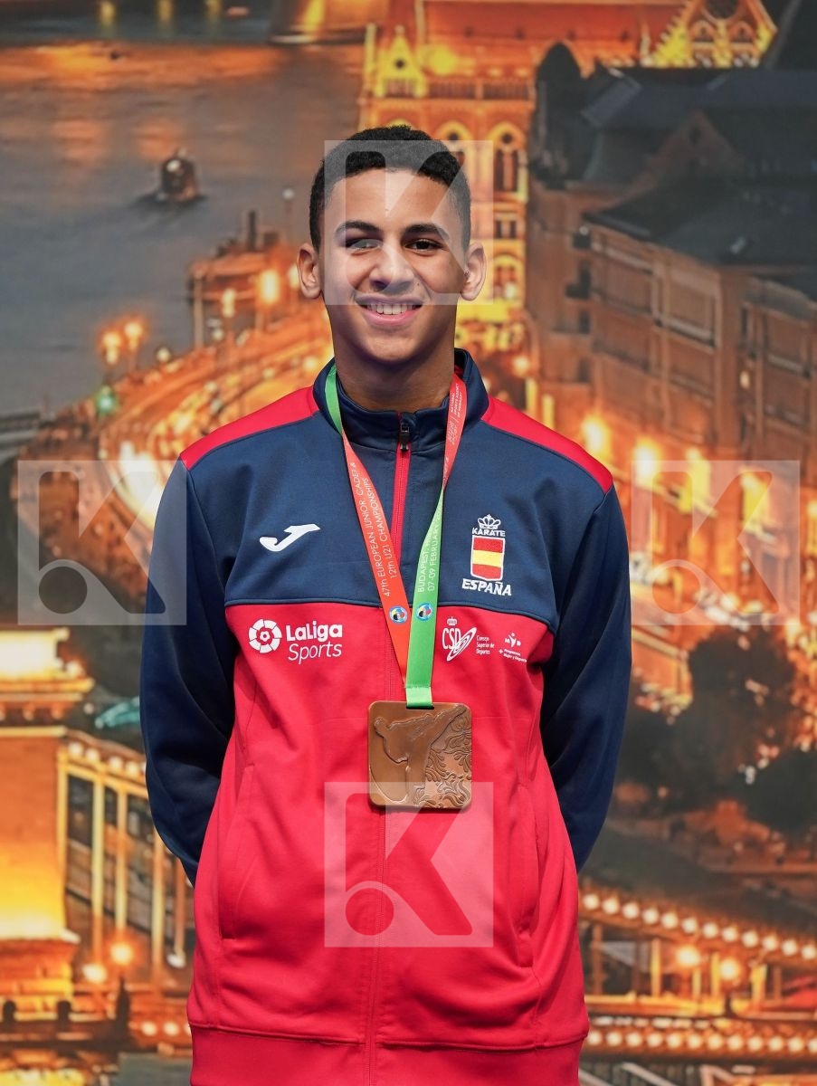 VERAS LUAN (ENGLAND), MUHAMADEEV LEV (RUSSIAN FEDERATION), DANILOVIC ANDRIJA (MONTENEGRO), SHOTTE CABELLO ZSAMORAN (SPAIN) in Cadet Kumite Male -63 Kg - Podium ceremony