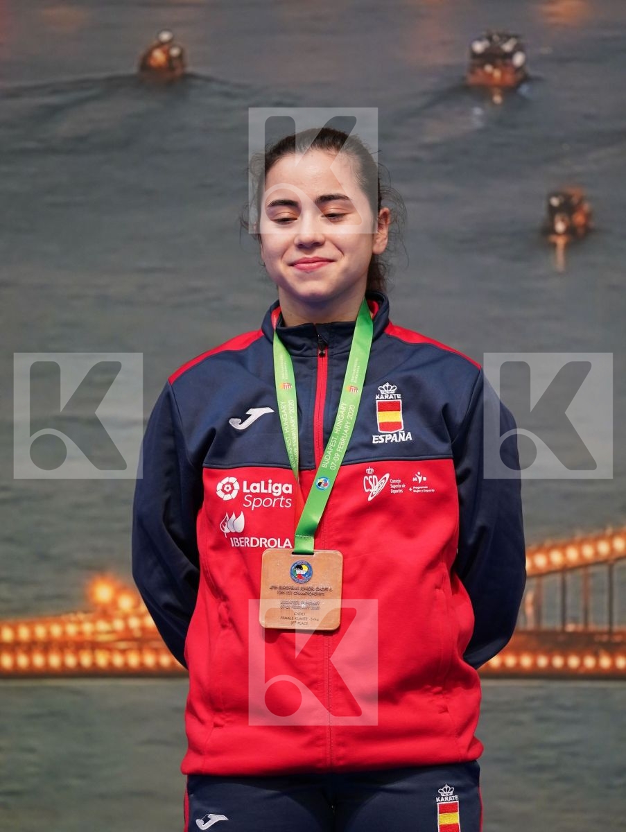 FITAL KORI (SCOTLAND), MARTURANO IRENE (ITALY), LOBATO SANCHEZ IONA (SPAIN), FOHLINSKA VIRA (UKRAINE) in Cadet Kumite Female -54 Kg - Podium ceremony