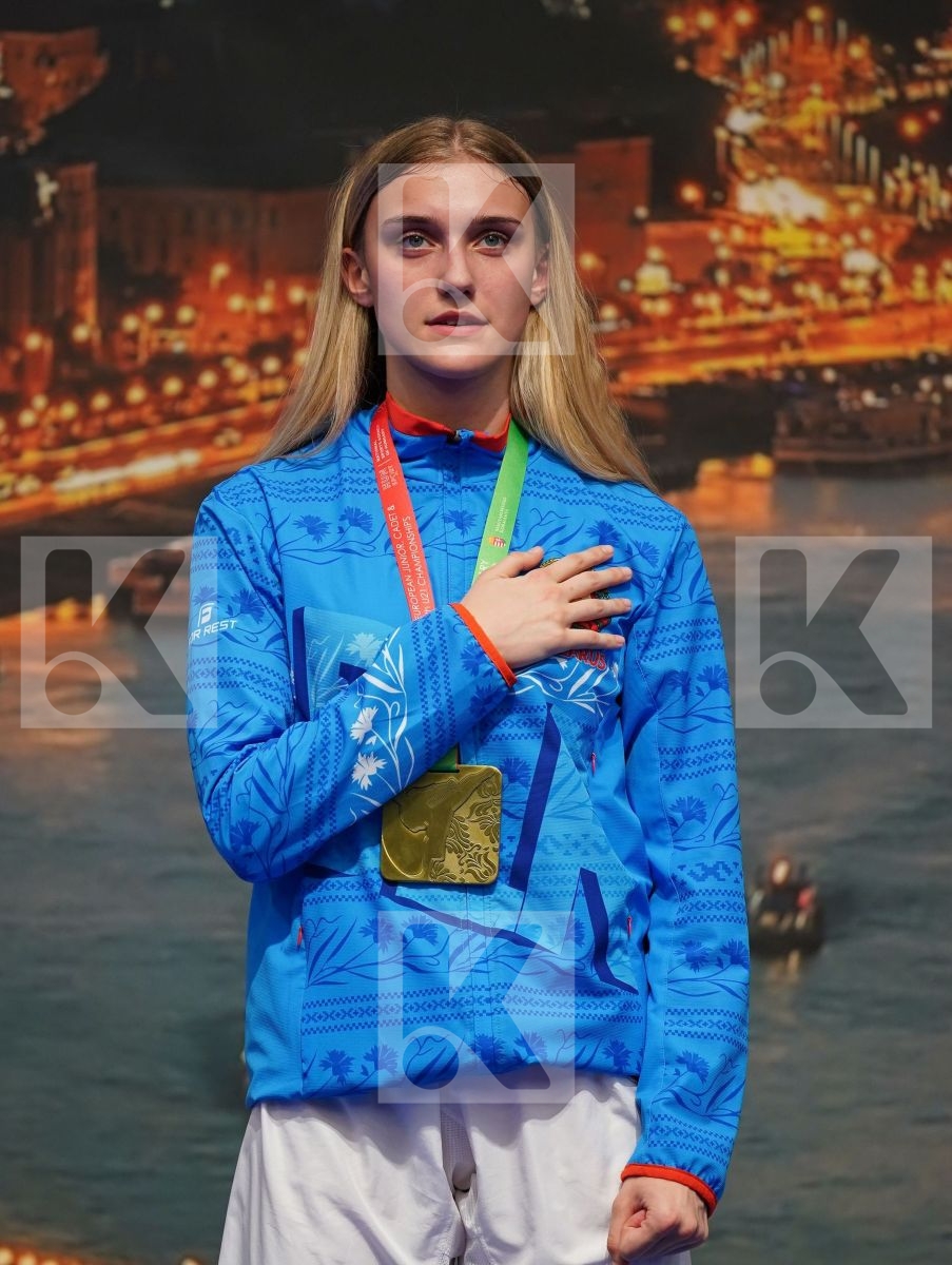 RAMANIUK VOLHA (BELARUS), COMAN MARIA CRISTINA (ROMANIA), LAHI GENTA (DENMARK), ZAREI LARA (SWEDEN) in Cadet Kumite Female 54+ Kg - Podium ceremony