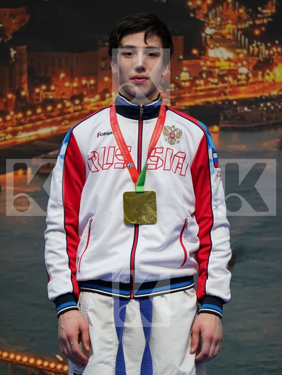 GASPARIAN EDUARD (RUSSIAN FEDERATION), KESELAK DOMINIK (SLOVAKIA), DISLE GVIDAS (LITHUANIA), JERMOLAEV ARTJOM (LATVIA) in Cadet Kumite Male -70 Kg - Podium ceremony