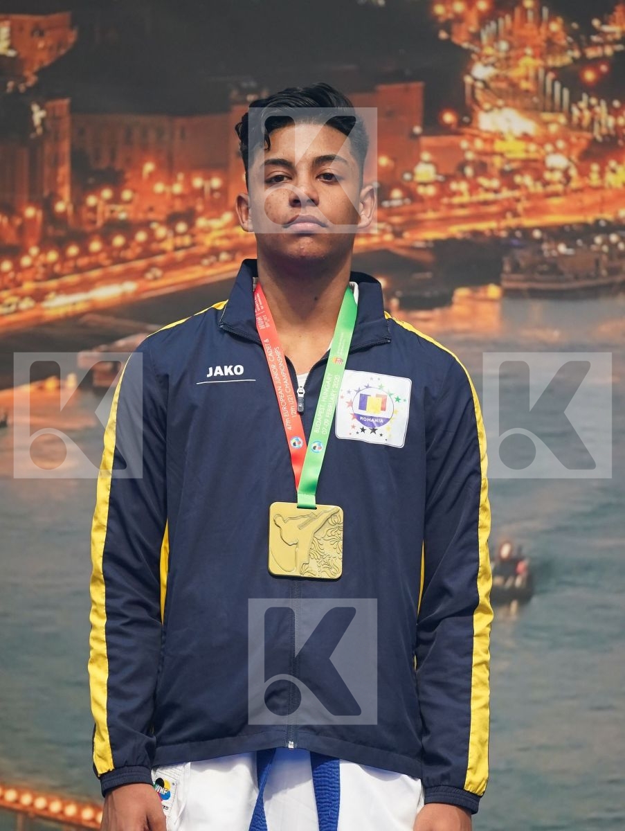 MOISE LEONARD (ROMANIA), ELIAS MARTIN (CZECH REPUBLIC), VASILIC MIHAJLO (SERBIA), KOKOVUROV KONSTANTIN (RUSSIAN FEDERATION) in Cadet Kumite Male 70+ Kg - Podium ceremony