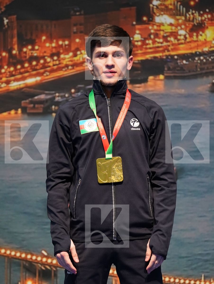 HUSEYNOV SULTAN (AZERBAIJAN), TAMSE NIKLAS (SLOVENIA), PAULA GABRIEL (PORTUGAL), KOSTOV BOJAN (NORTH MACEDONIA) in Junior Kumite Male -55 Kg - Podium ceremony