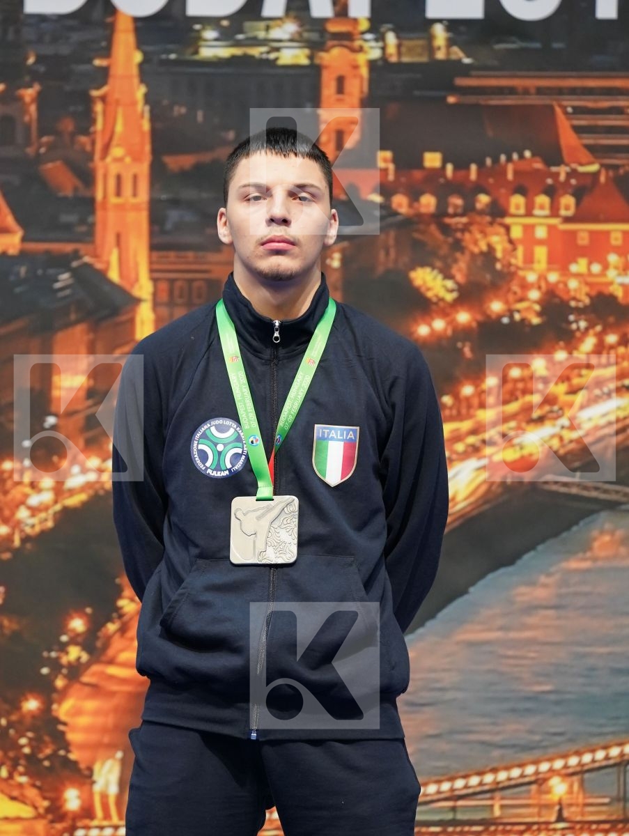 YURUR OMER FARUK (TURKEY), DE VIVO DANIELE (ITALY), MALIQI BETIM (KOSOVO), PESKOV DANIIL (RUSSIAN FEDERATION) in Junior Kumite Male -68 Kg - Podium ceremony