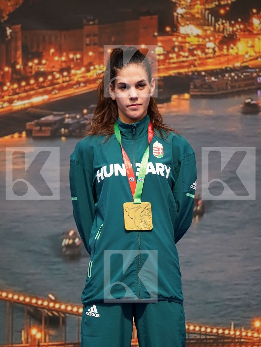 JAKUBOVICS DALMA (HUNGARY), BALIK HAZEL (TURKEY), GRUJIC ALEKSANDRA (AUSTRIA), MATOS CONSTANCA (PORTUGAL) in Junior Kumite Female -48 Kg - Podium ceremony