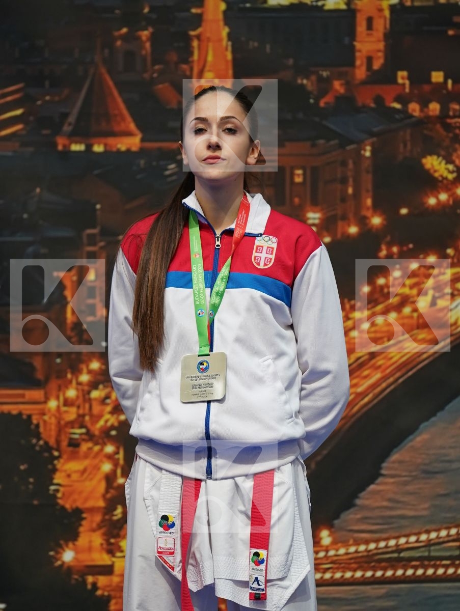 COSGROVE NIAMH LILLY (ENGLAND), NEGOVANOVIC BRANKICA (SERBIA), TOKCAN SIMAY (TURKEY), KOSTIUSHKINA ZHANNA (RUSSIAN FEDERATION) in Junior Kumite Female -53Kg - Podium ceremony
