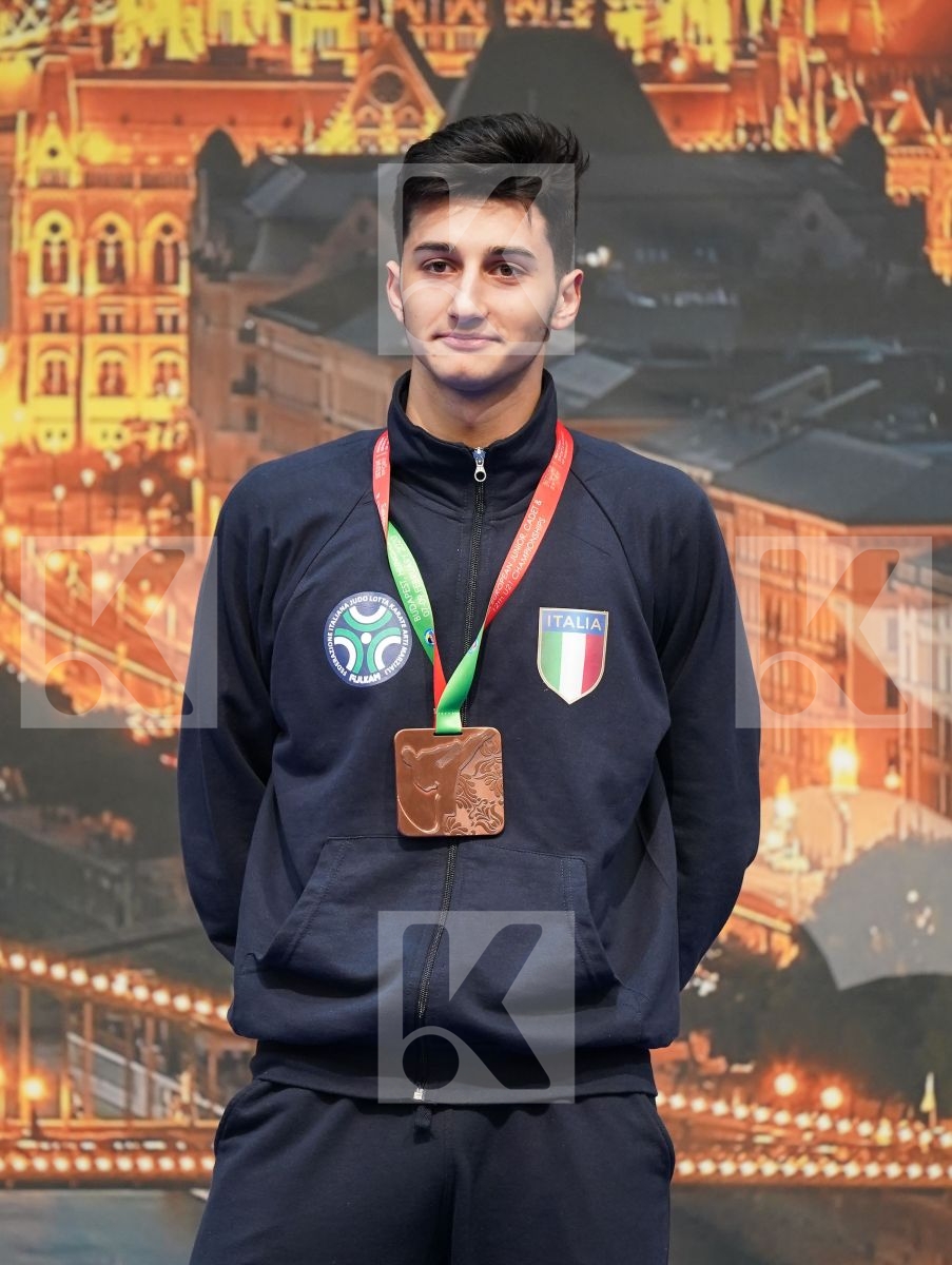 AGHAYEV FARID (AZERBAIJAN), YAMAN ALPEREN (TURKEY), PJETRAJ ARBEN (SWITZERLAND), FIORE MATTEO (ITALY) in Junior Kumite Male -76 Kg - Podium ceremony