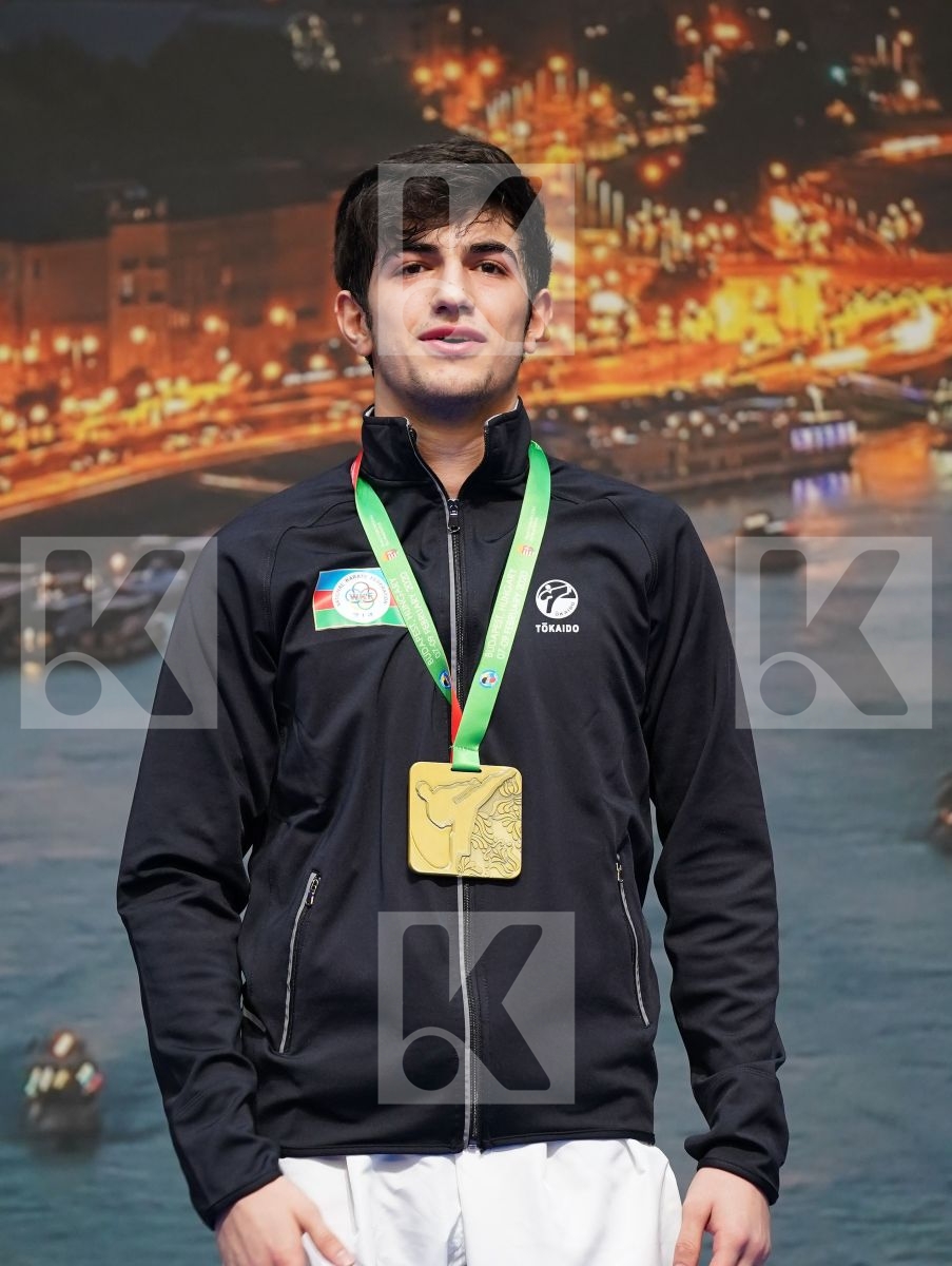 AGHAYEV FARID (AZERBAIJAN), YAMAN ALPEREN (TURKEY), PJETRAJ ARBEN (SWITZERLAND), FIORE MATTEO (ITALY) in Junior Kumite Male -76 Kg - Podium ceremony