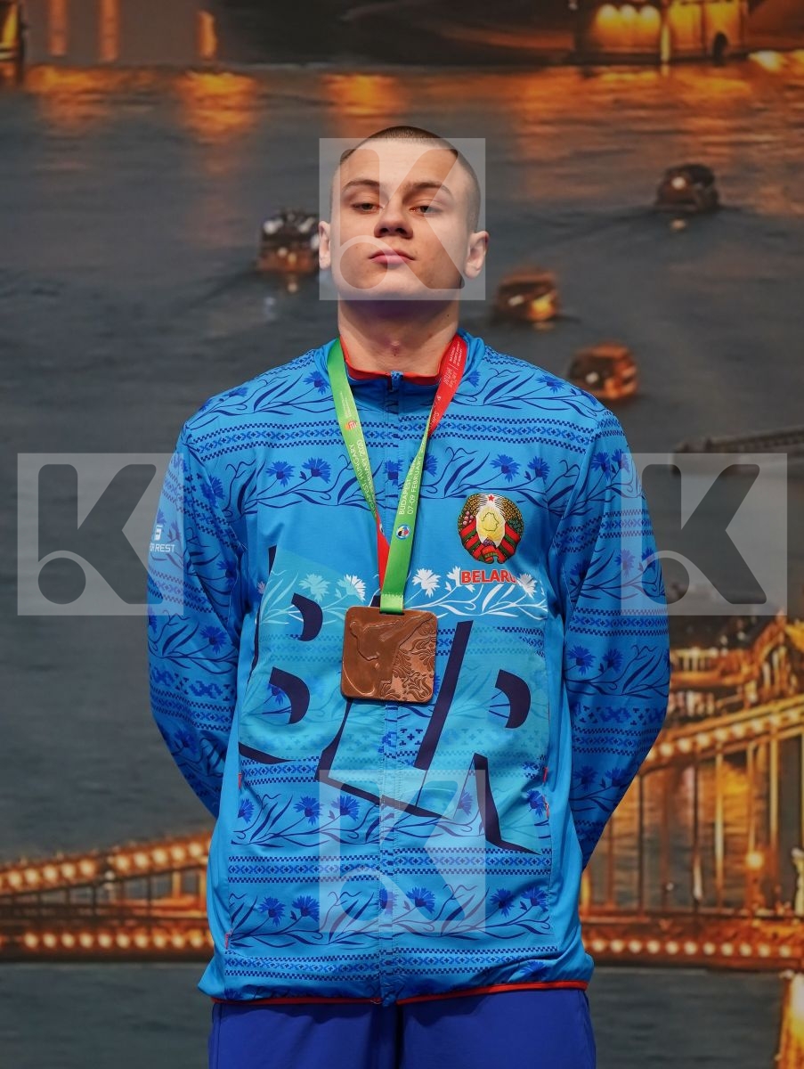 OSMANLI OSMAN (AZERBAIJAN), TANAS FLORENTIN (ROMANIA), HAIKO MIKITA (BELARUS), DVORAK ADAM (HUNGARY) in Junior Kumite Male 76+ Kg - Podium ceremony