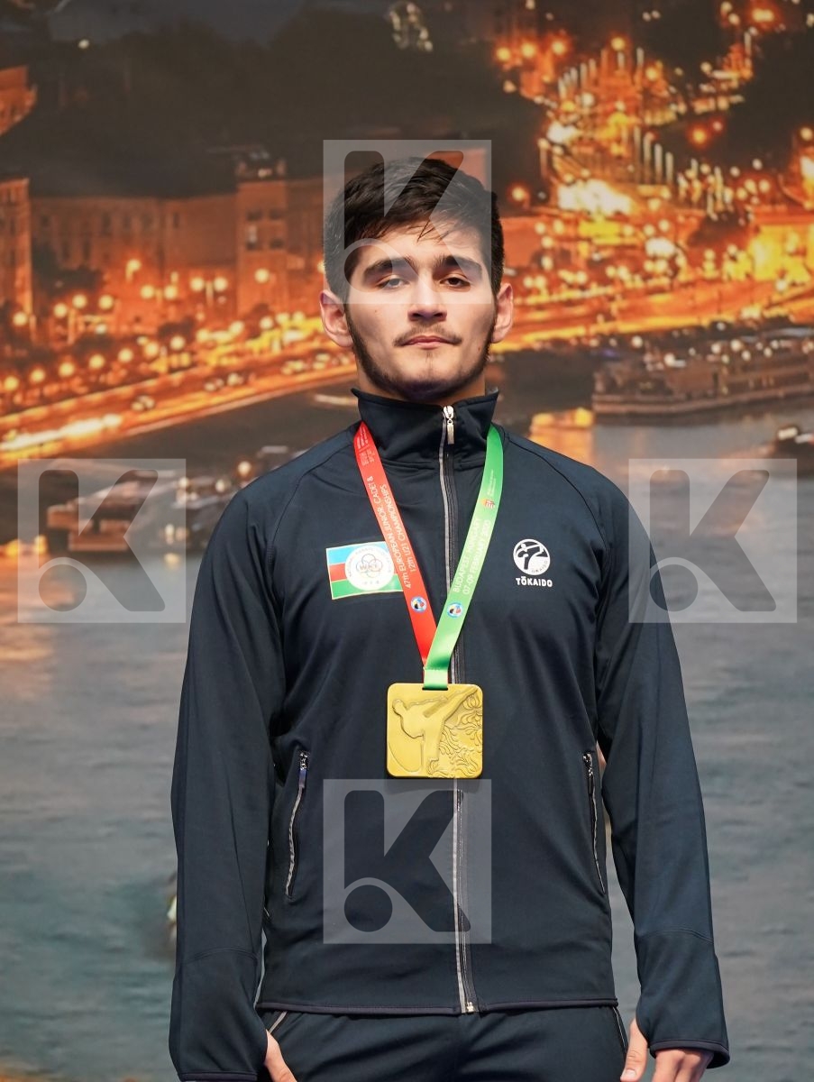 OSMANLI OSMAN (AZERBAIJAN), TANAS FLORENTIN (ROMANIA), HAIKO MIKITA (BELARUS), DVORAK ADAM (HUNGARY) in Junior Kumite Male 76+ Kg - Podium ceremony