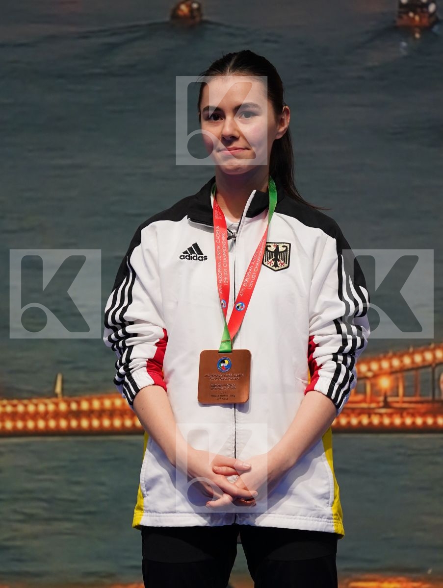 PEHAR JELENA (CROATIA), RODRIGUES CATARINA (PORTUGAL), GENCER ALEYNA (GERMANY), TEYMUROVA FIDAN (AZERBAIJAN) in Under 21 Kumite Female -50 Kg - Podium ceremony
