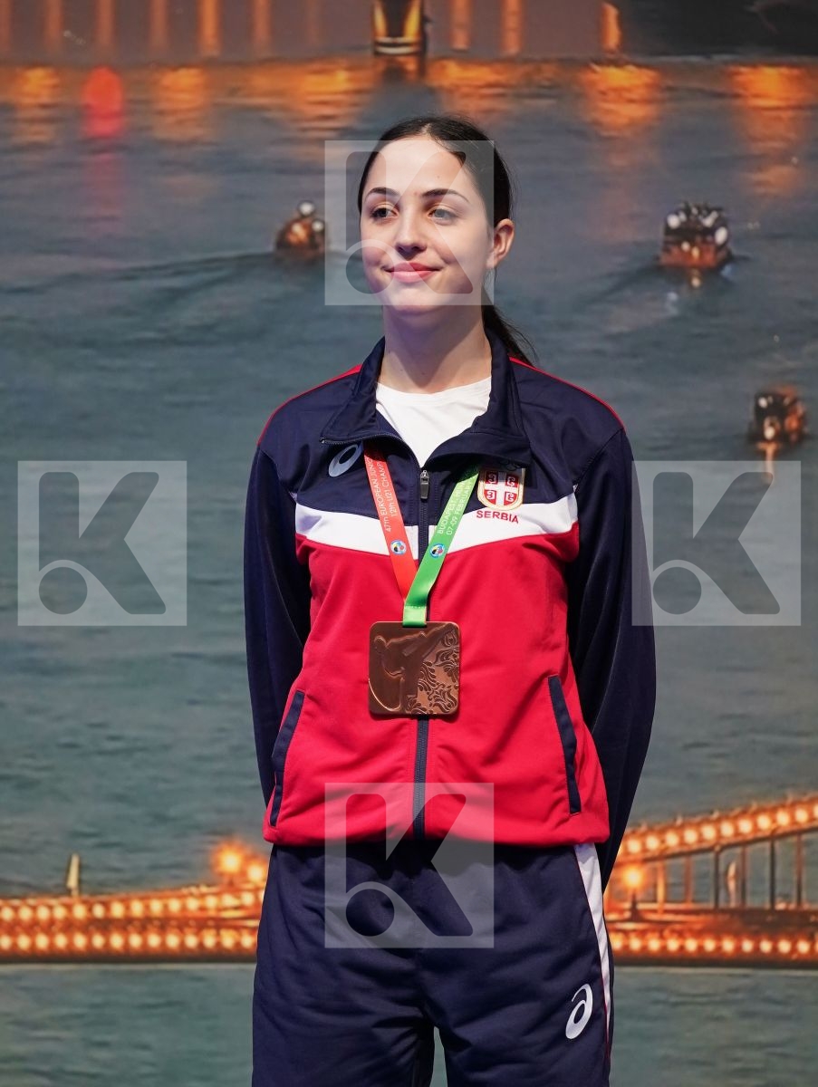 OUKHATTOU ASSIA (FRANCE), MANGIACAPRA ALESSANDRA (ITALY), PEROVIC IVANA (SERBIA), FUCIK LAURA (CROATIA) in Under 21 Kumite Female -61 Kg - Podium ceremony