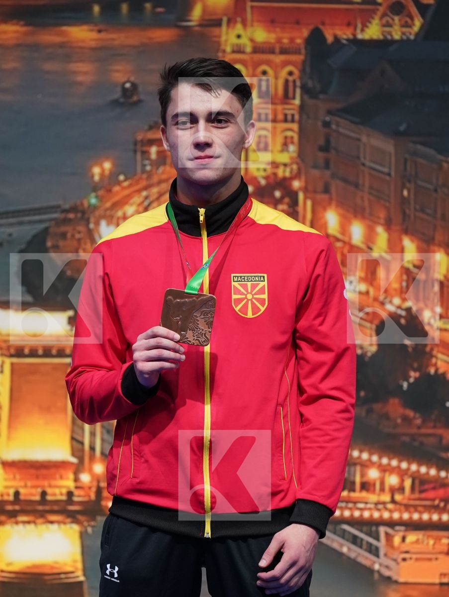 SALMI YOUNESSE (FRANCE), BOSKOVIC BOJAN (MONTENEGRO), OZER OMER ABDURRAHIM (TURKEY), ACKOVSKI ROBERTO (NORTH MACEDONIA) in Under 21 Kumite Male -67 Kg - Podium ceremony