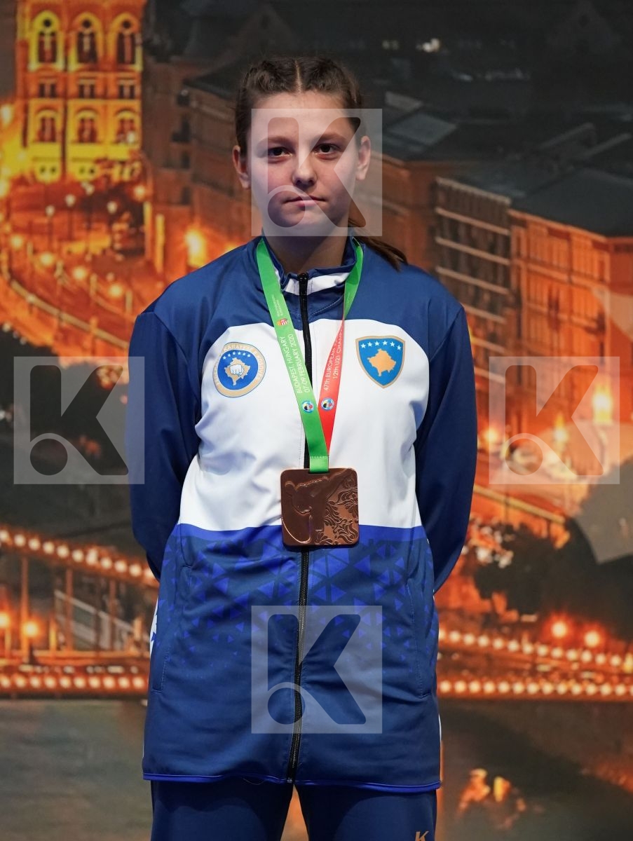SAELID ANNIKA (NORWAY), ISAEVA VICTORIA (RUSSIAN FEDERATION), VUKOJA LEA (CROATIA), IBRAHIMI VESA (KOSOVO) in Under 21 Kumite Female -68 Kg - Podium ceremony