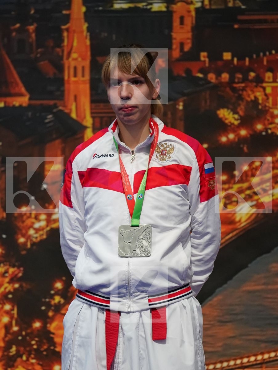SAELID ANNIKA (NORWAY), ISAEVA VICTORIA (RUSSIAN FEDERATION), VUKOJA LEA (CROATIA), IBRAHIMI VESA (KOSOVO) in Under 21 Kumite Female -68 Kg - Podium ceremony