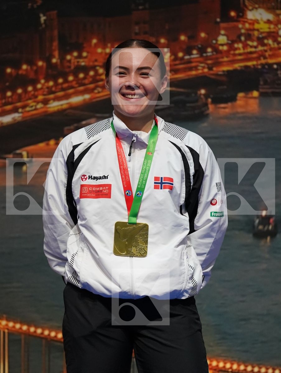 SAELID ANNIKA (NORWAY), ISAEVA VICTORIA (RUSSIAN FEDERATION), VUKOJA LEA (CROATIA), IBRAHIMI VESA (KOSOVO) in Under 21 Kumite Female -68 Kg - Podium ceremony