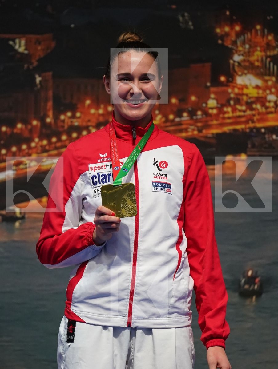 ZILLER LORA (AUSTRIA), JUNNER NIAMH (SCOTLAND), SENTURK RABIA (TURKEY), LESJAK LUCIJA (CROATIA) in Under 21 Kumite Female 68+ Kg - Podium ceremony