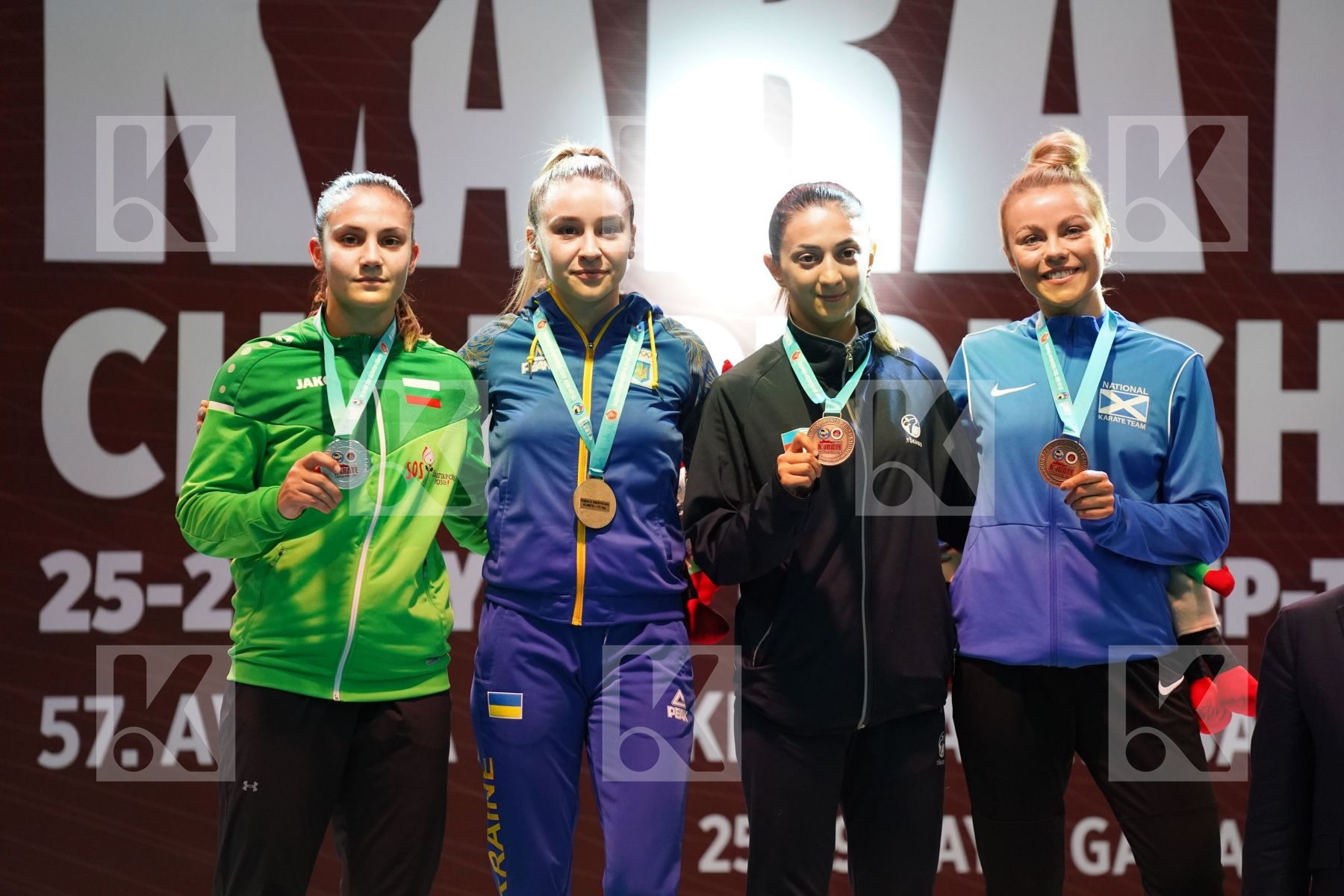 Podium featuring TERLIUGA ANZHELIKA, GORANOVA IVET, SADIGOVA MADINA, CONNELL AMY