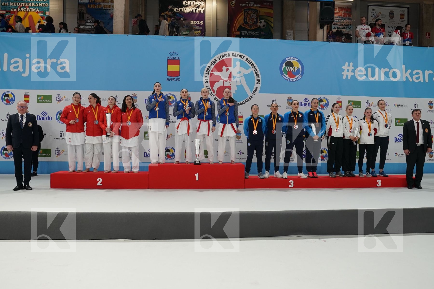 TURKEY, UKRAINE, ITALY, GERMANY in Senior Team Female Kumite - Podium ceremony