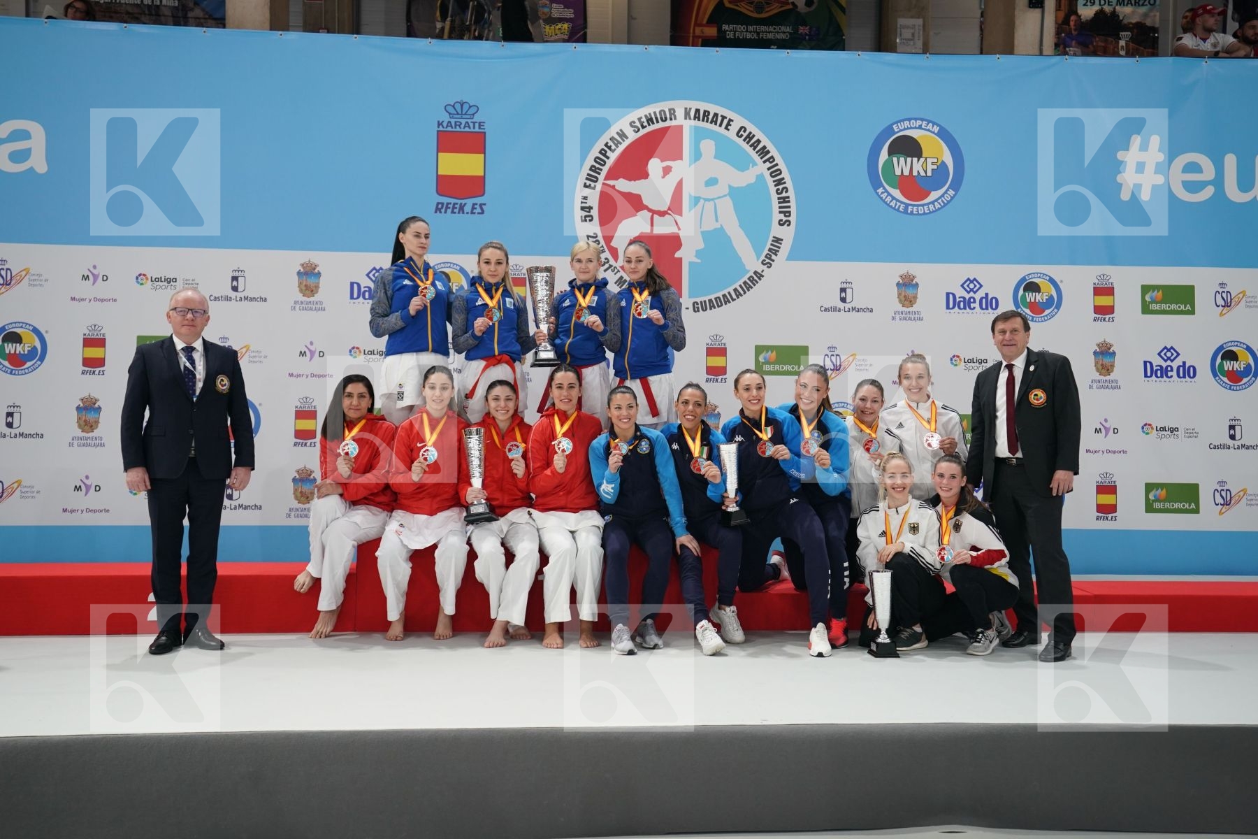 TURKEY, UKRAINE, ITALY, GERMANY in Senior Team Female Kumite - Podium ceremony